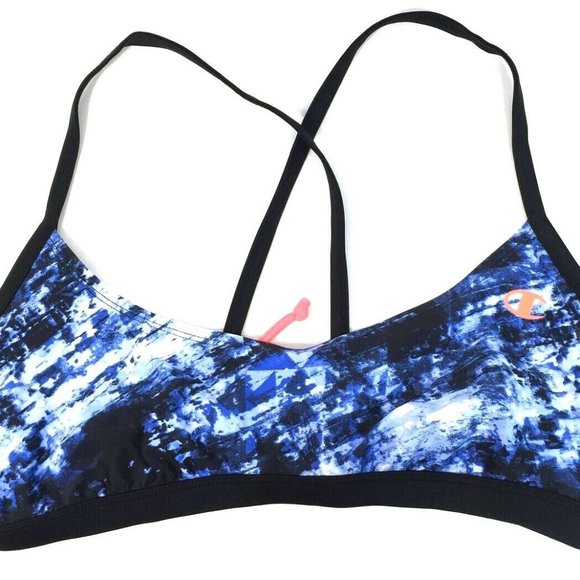 Champion Diamonds In The Rough Cross Back Swim Bra Top Size Large Blue Black - Picture 3 of 9